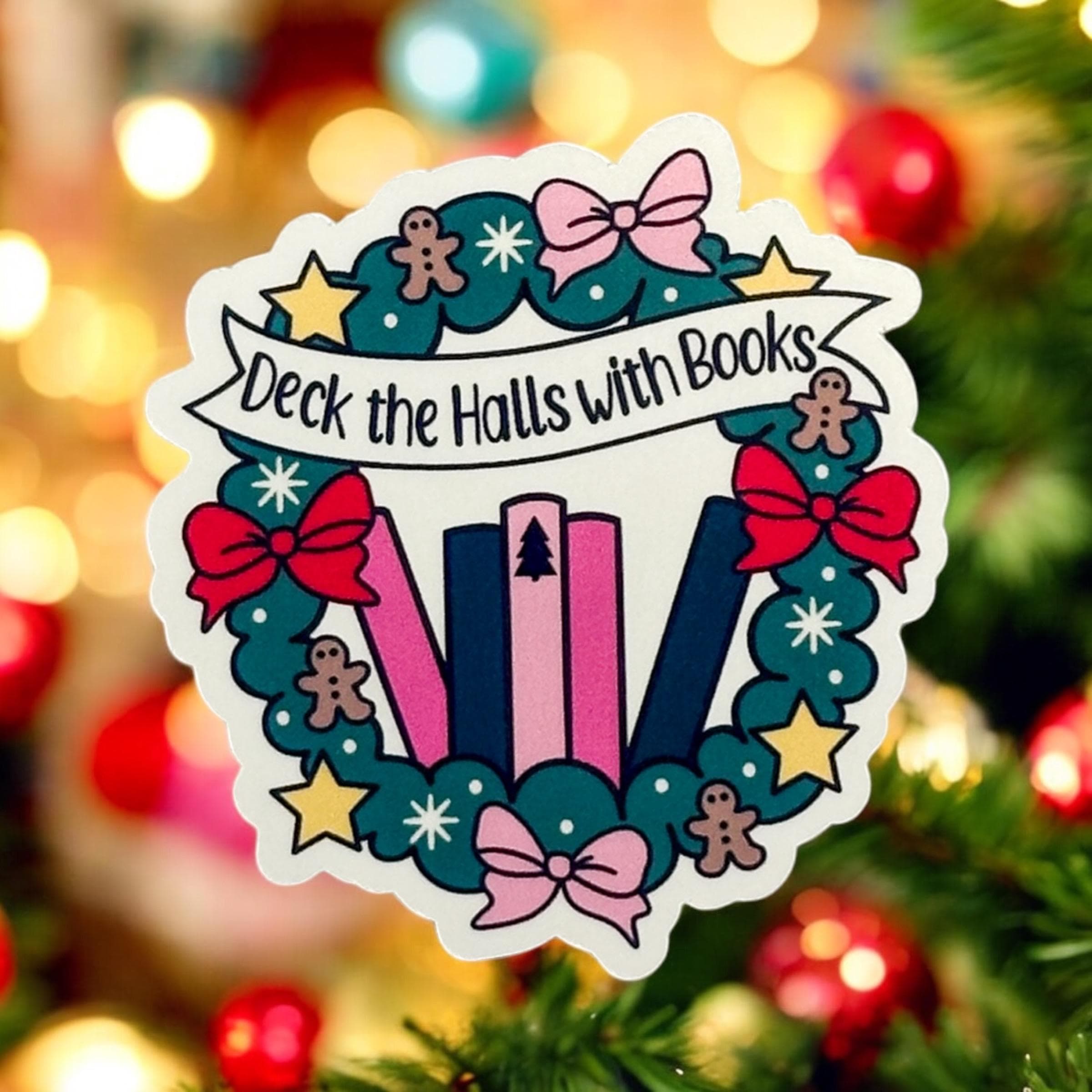 Deck the Halls with Books Wreath Christmas Sticker