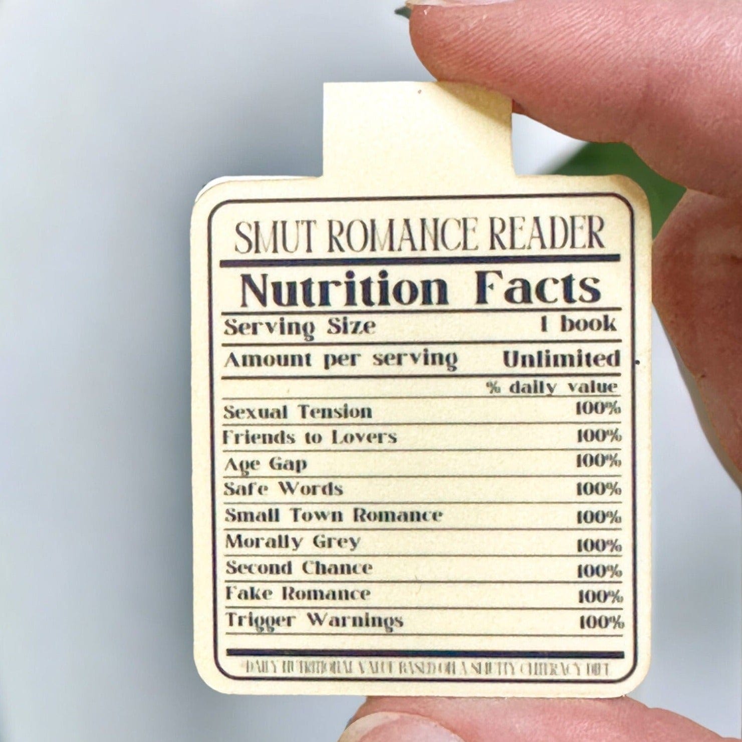 Smut Romance Reader Nutritional Facts Magnetic Bookmark