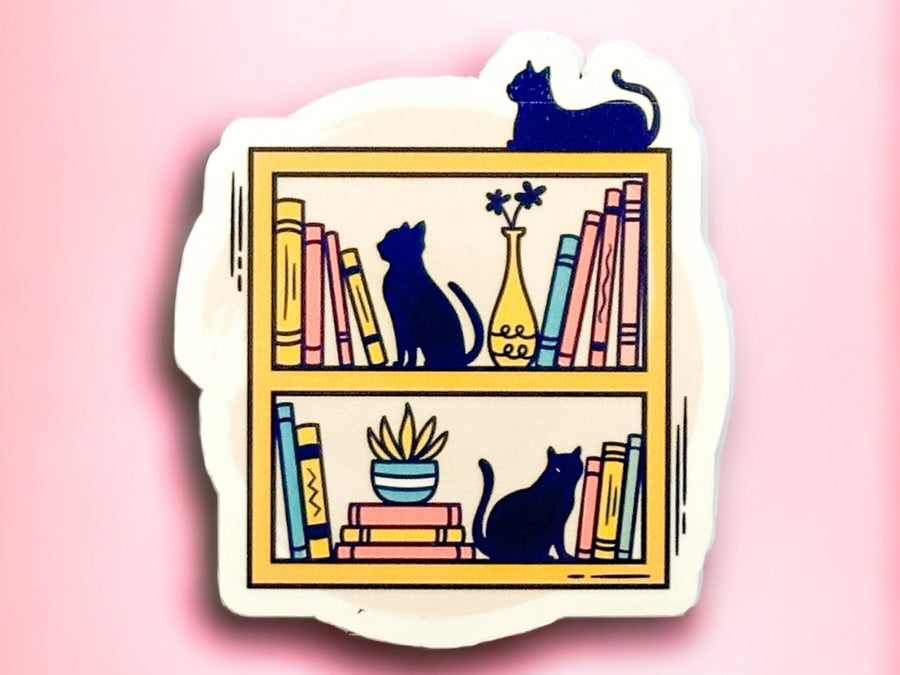 Cats in Bookcase Sticker