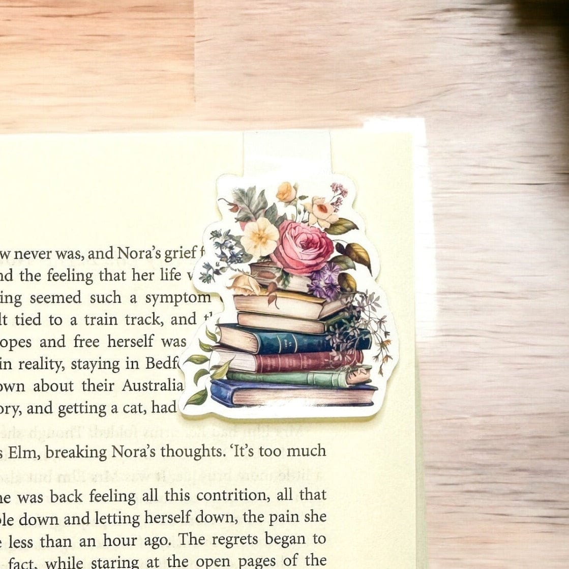 Flower and Books 3 Magnetic Bookmark